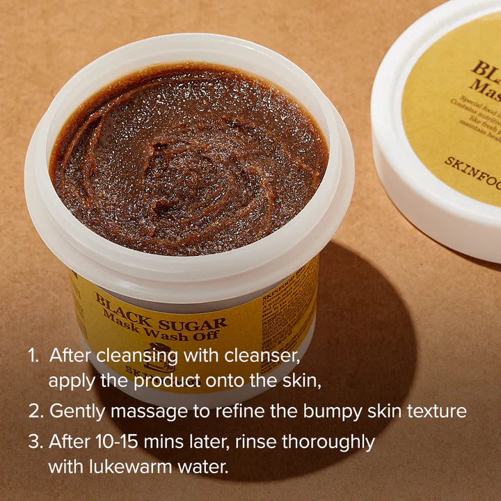 SKINFOOD Black Sugar Mask Wash Off – Peelingująca Maska do Twarzy z Czarnym Cukrem (120g)