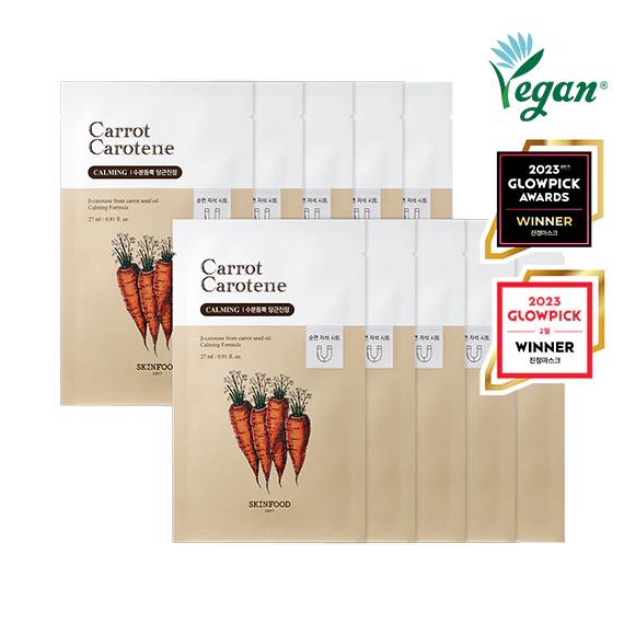 Skinfood Carrot Carotene Mask Box (27ml x 10szt) I Maska kojąca – redukcja zaczerwienień i ukojenie skóry