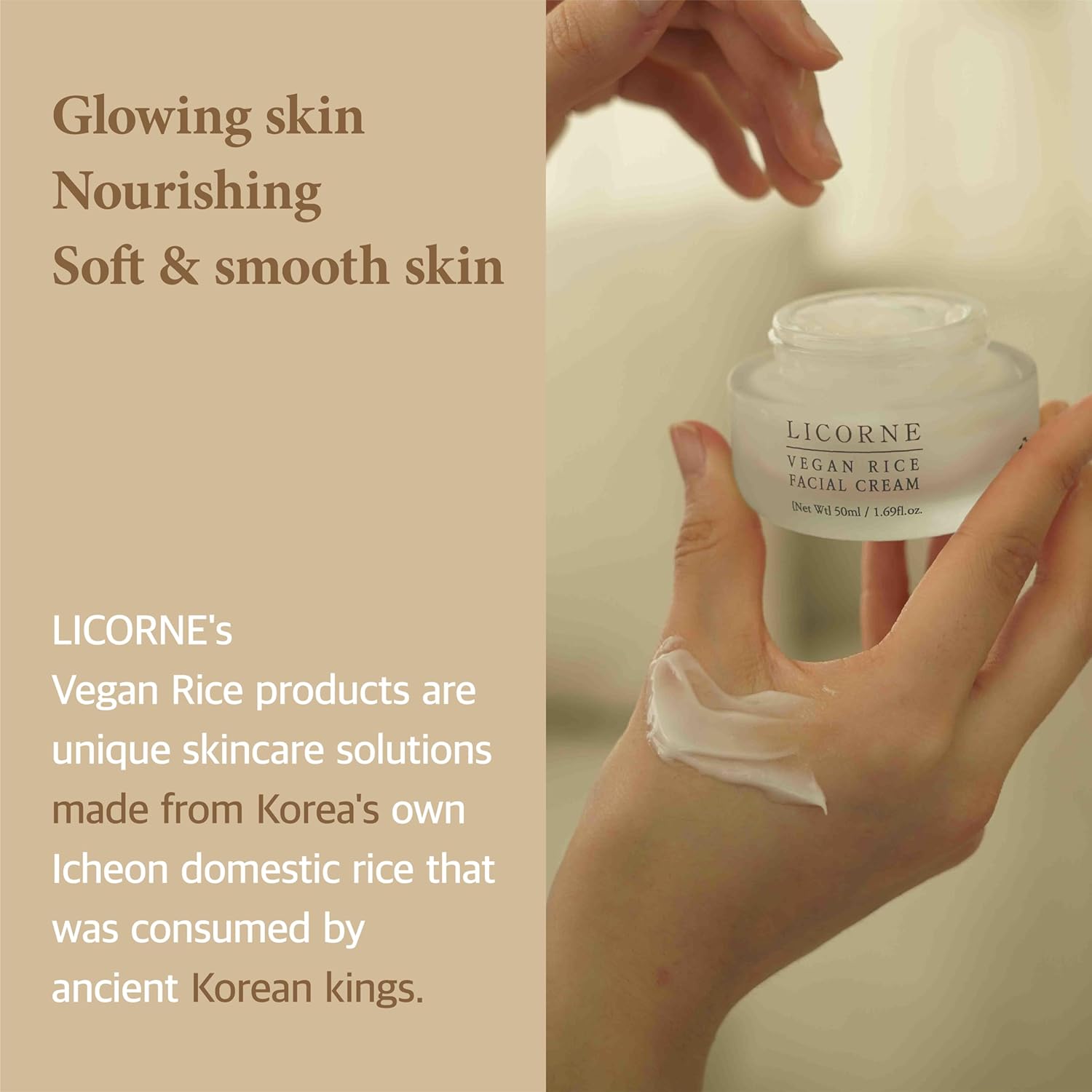 LICORNE Vegan Rice Facial Cream 50ml I Odżywczy krem z białym ryżem