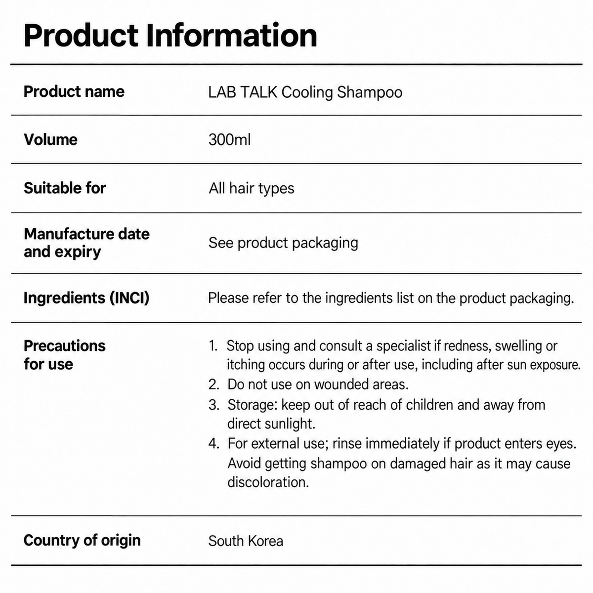 LAB TALK Cooling Shampoo 300ml | Świeżość i uczucie chłodzenia podczas mycia włosów