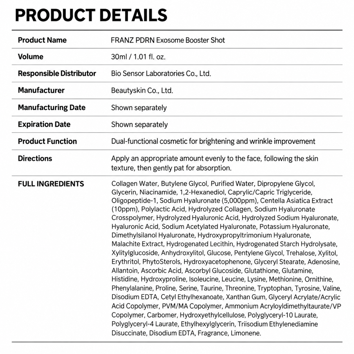 FRANZ PDRN Exosome Booster Shot 30ml | Scince in drop