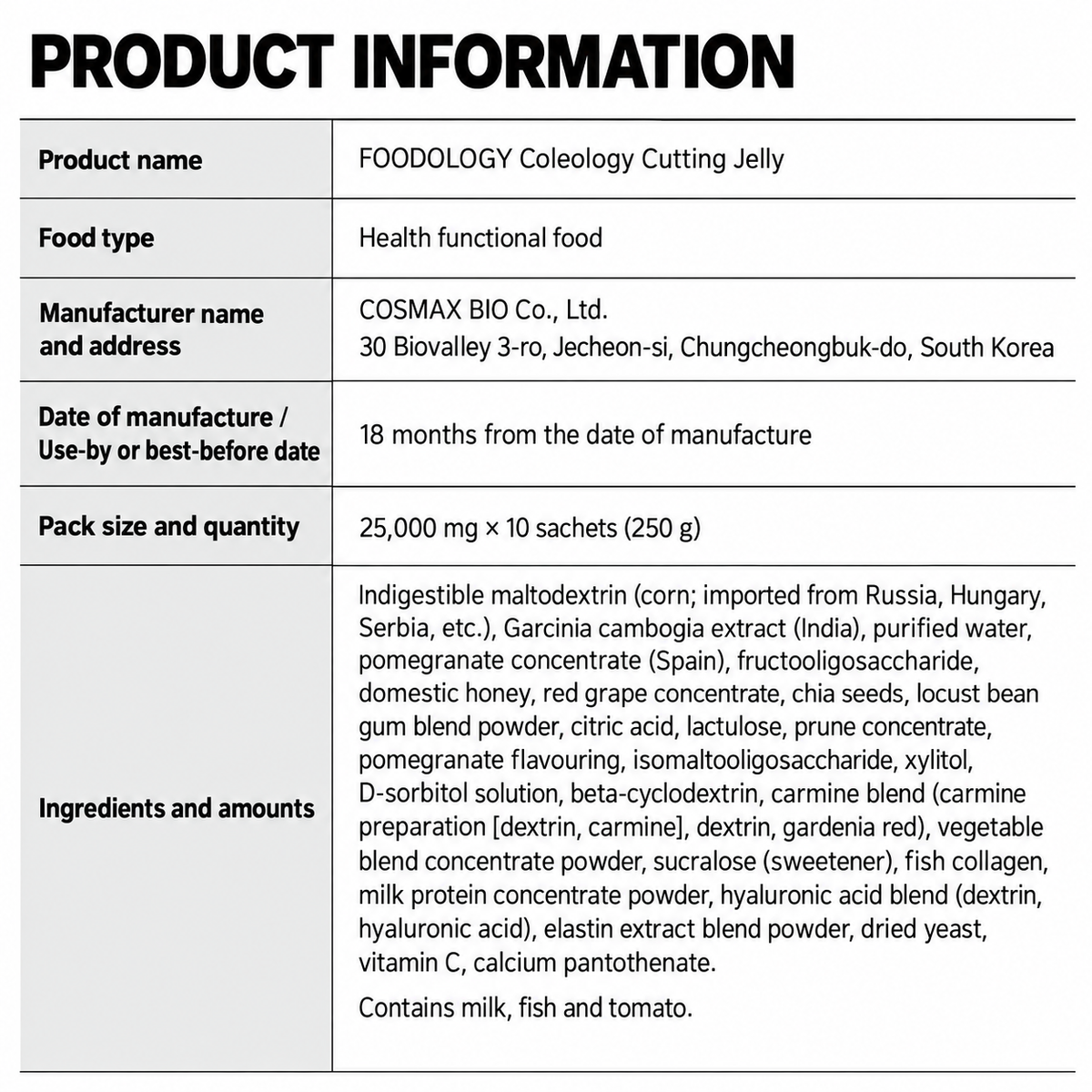 FOODOLOGY Coleology Cutting Jelly 250g (10 × 25g)