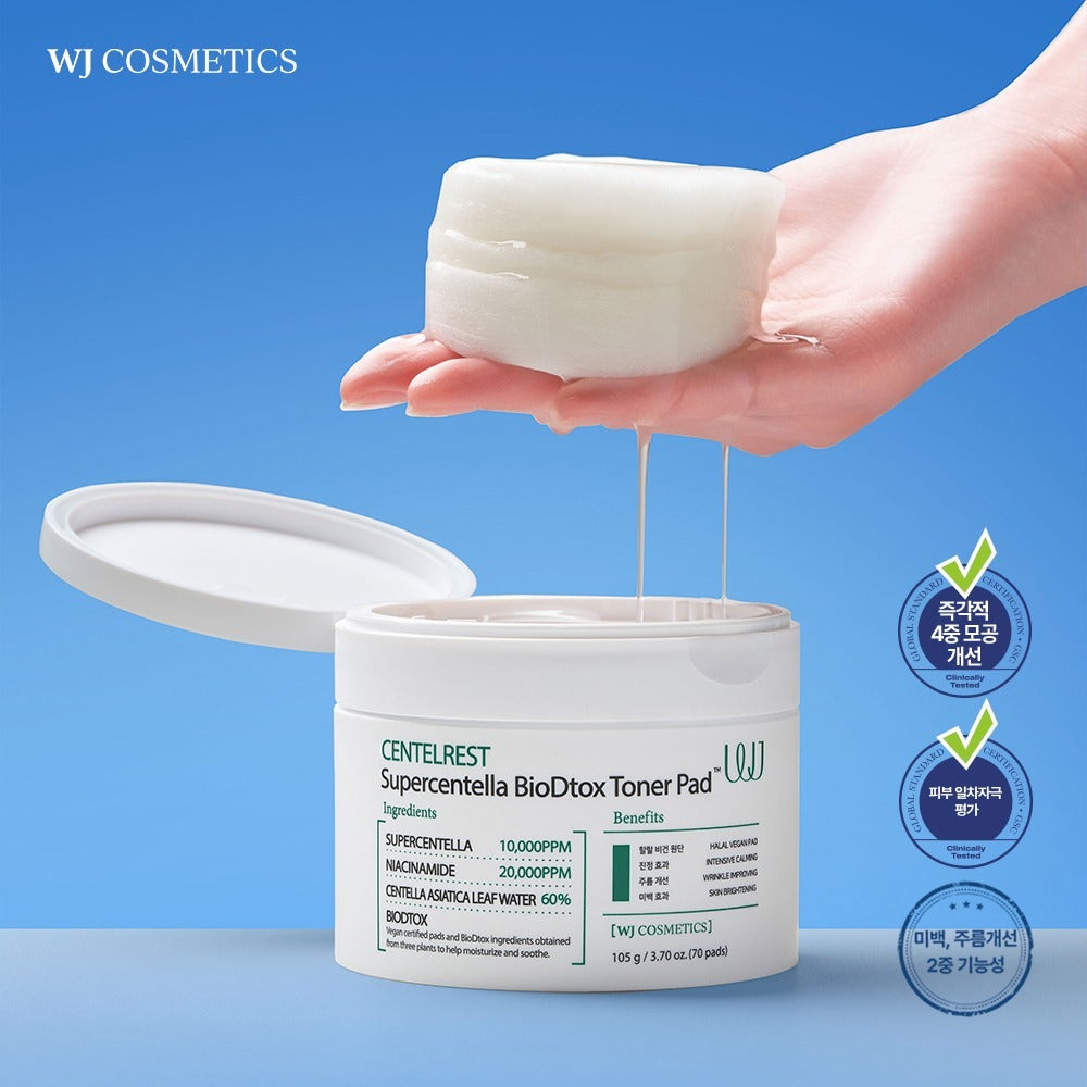 WJ Cosmetic Super Centella Bio-Detox Toner Pad I Profesjonalne Płatki Tonizujące Po Zabiegach Medycyny Estetycznej i Chirurgii Plastycznej