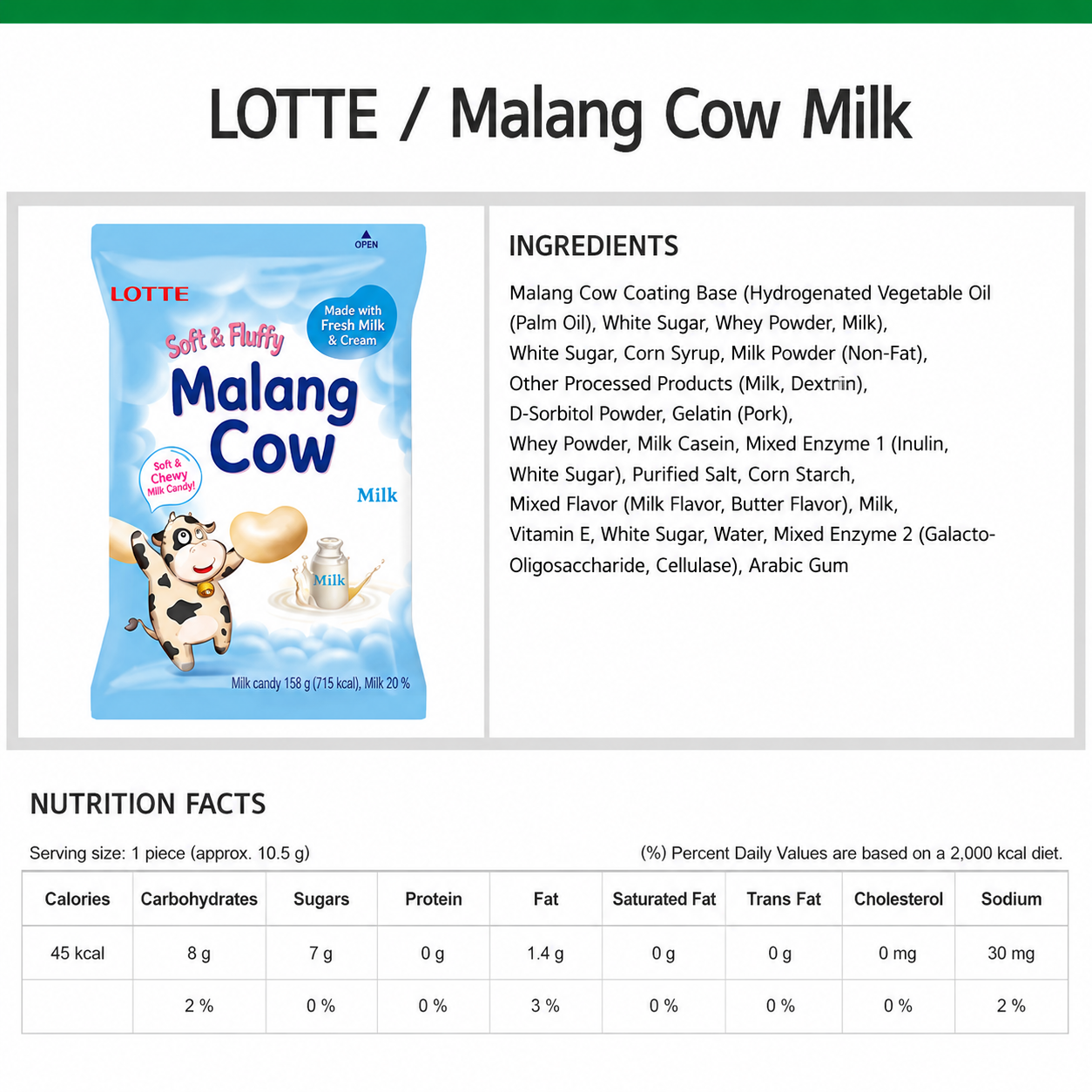 Lotte Malang Cow Cukierki Mleczne Miękkie 158g (Big 45szt) | Puszyste Żelki o Smaku Chmurki