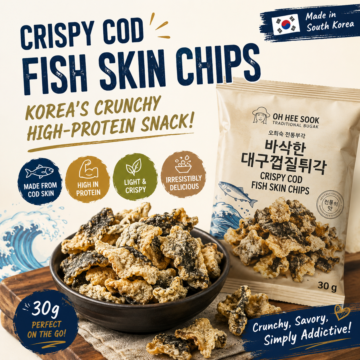 Chrupiące Chipsy ze Skóry Dorsza 30g 🐟 I Wysoka zawartość białka
