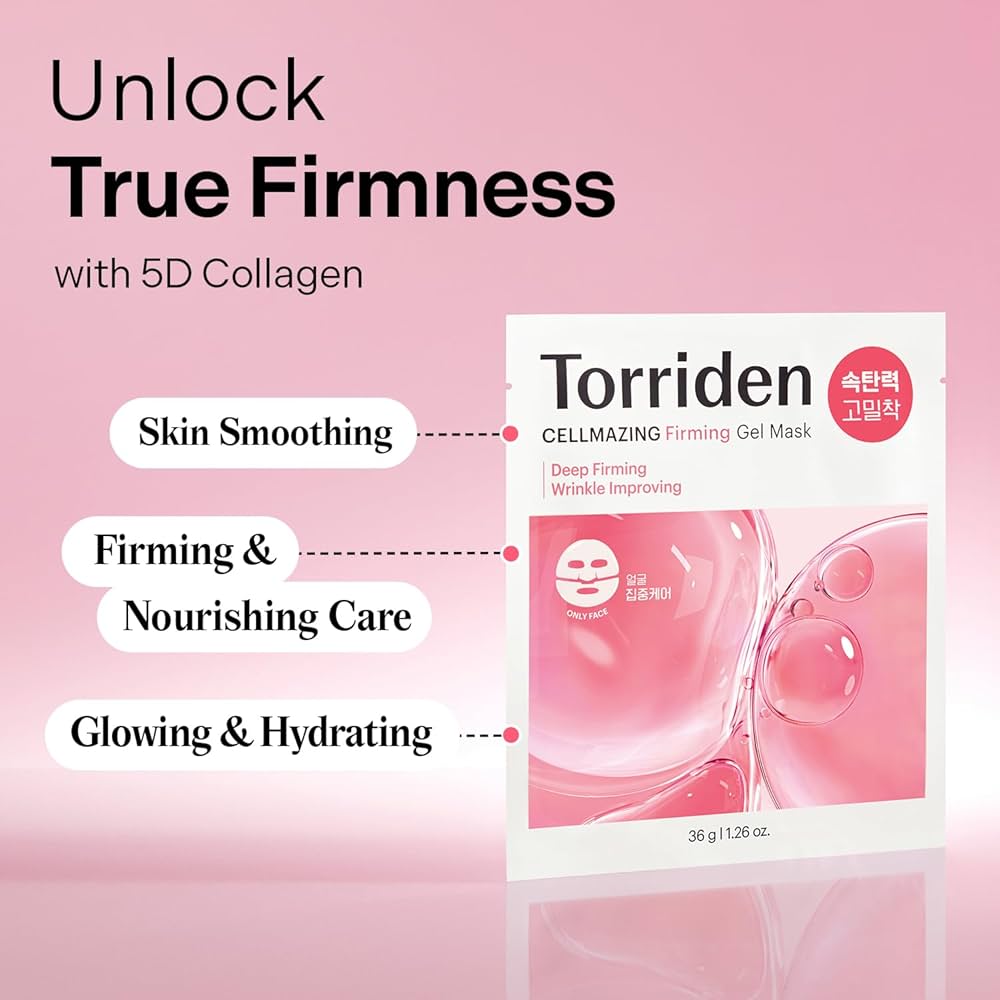 Torriden CELLMAZING Firming Gel Mask (4szt) I Liftingująca maska hydrożelowa z kolagenem – efekt „glass skin” i jędrność