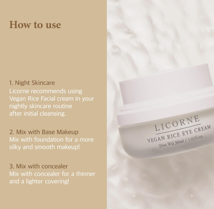 LICORNE Vegan Rice Eye Cream 30ml I Przeciwzmarszczkowy krem pod oczy