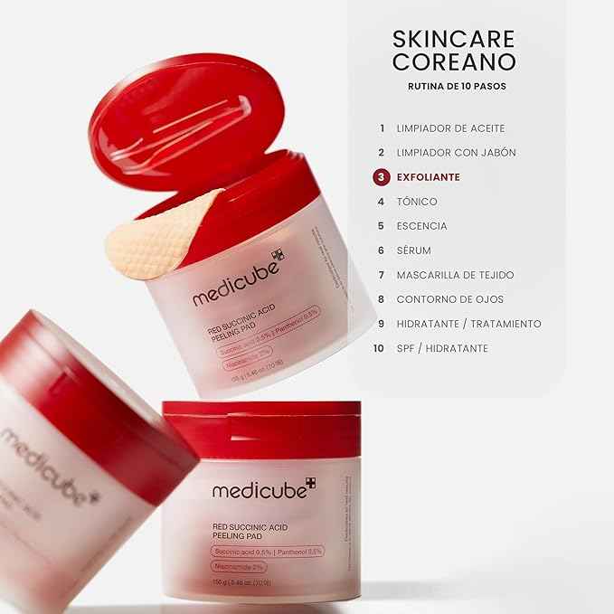 MEDICUBE Red Succinic Acid Peeling Pad 155g (70 szt.) – Złuszczające Płatki Przeciwtrądzikowe z Kwasem Bursztynowym