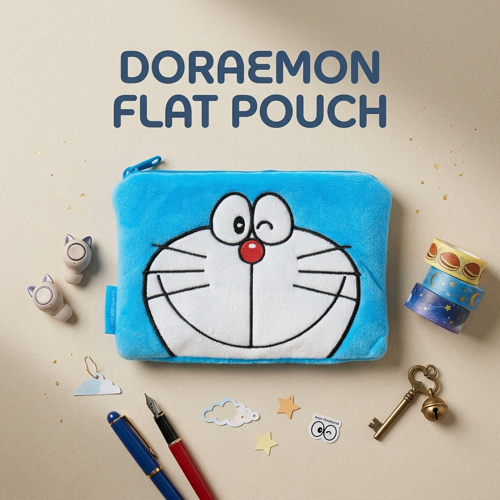 💙Doraemon Płaska Pluszowa Saszetka I Kawaii Anime Kosmetyczka Organizer
