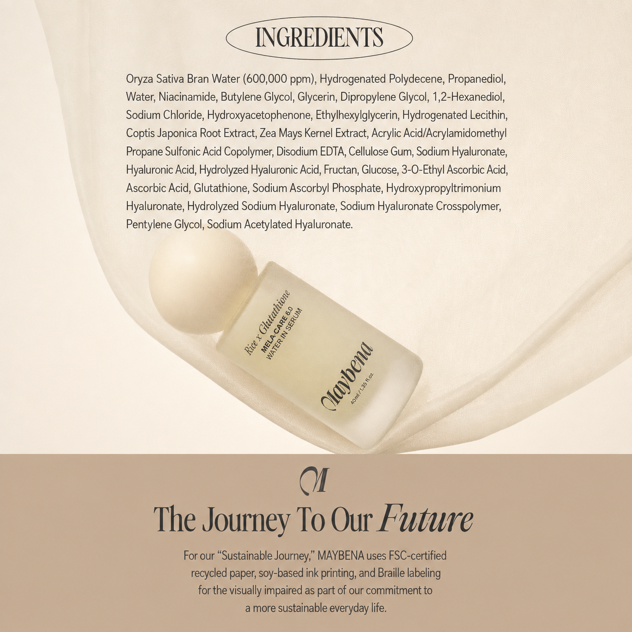 MAYBENA Rice X Glutathione 60 Water Serum 40ml | glutationem o czystości 98% i witaminami
