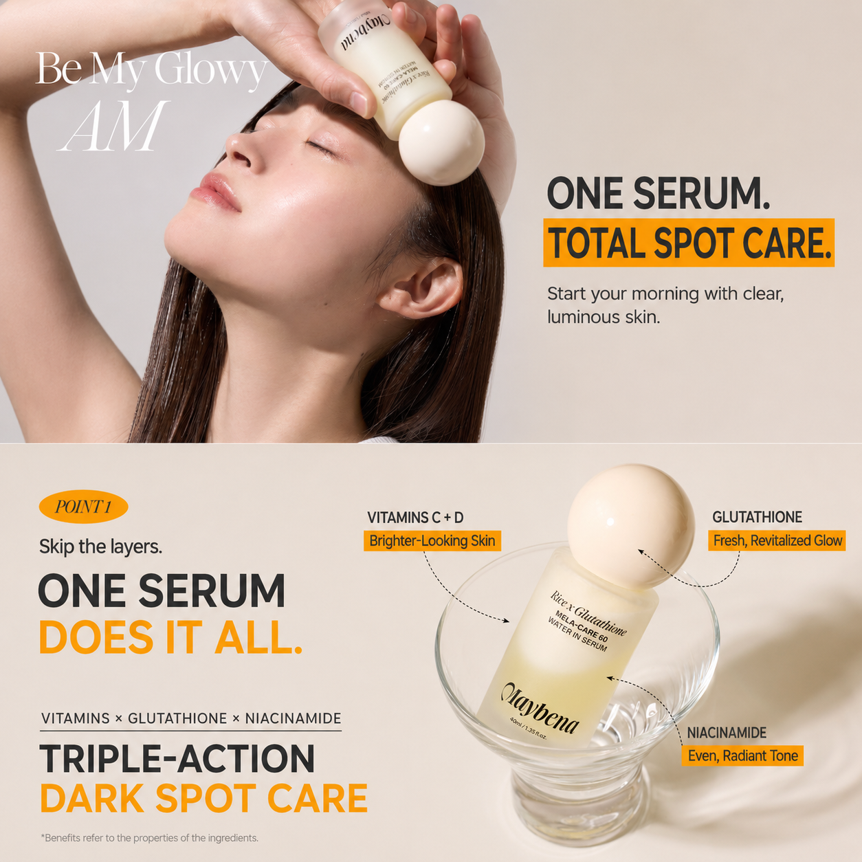 MAYBENA Rice X Glutathione 60 Water Serum 40ml | glutationem o czystości 98% i witaminami