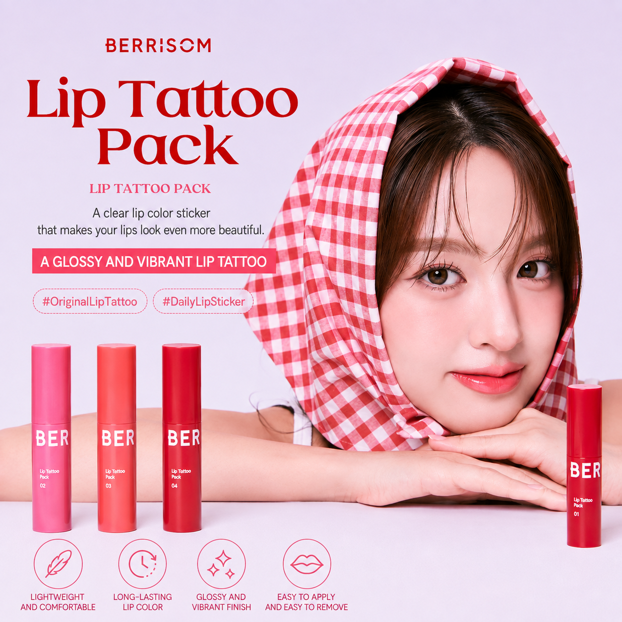 Berrisom Lip Tatto Pack 03 Rich Coral I Peel-Off Tint do Ust 24H