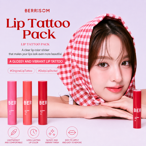 Berrisom Lip Tatto Pack 03 Rich Coral I Peel-Off Tint do Ust 24H - Aura3AM