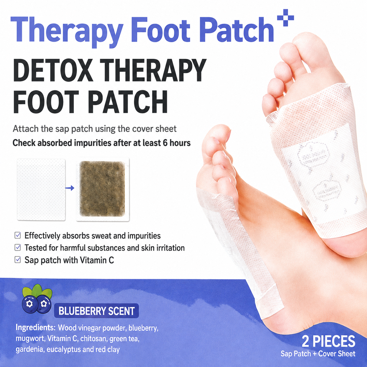 Therapy Foot Patch Blueberry 4gx2 I Wspomaga spokojny sen i pomaga zmniejszyć uczucie zmęczenia