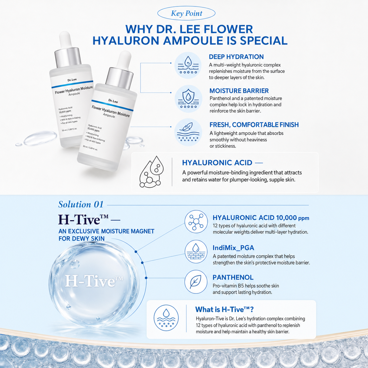 Dr.Lee Flower Hyaluron Serum 50ml I Ultra-feuchtigkeitsspendende Ampulle – intensiver Booster für die Haut