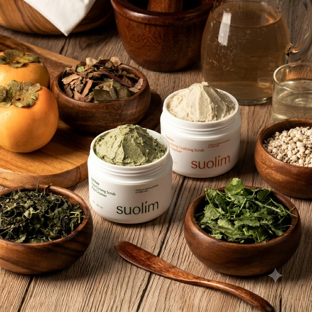 SUOLIM Tannin Cica Calming Scrub Pack Cleanser 100ml I Chłodzący Balsam do Demakijażu i Mycia Twarzy
