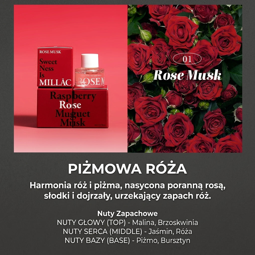 MILLAC Probiotics Intimate Perfume I 01.Rose Musk +24h Wegański Olejek Zapachowy