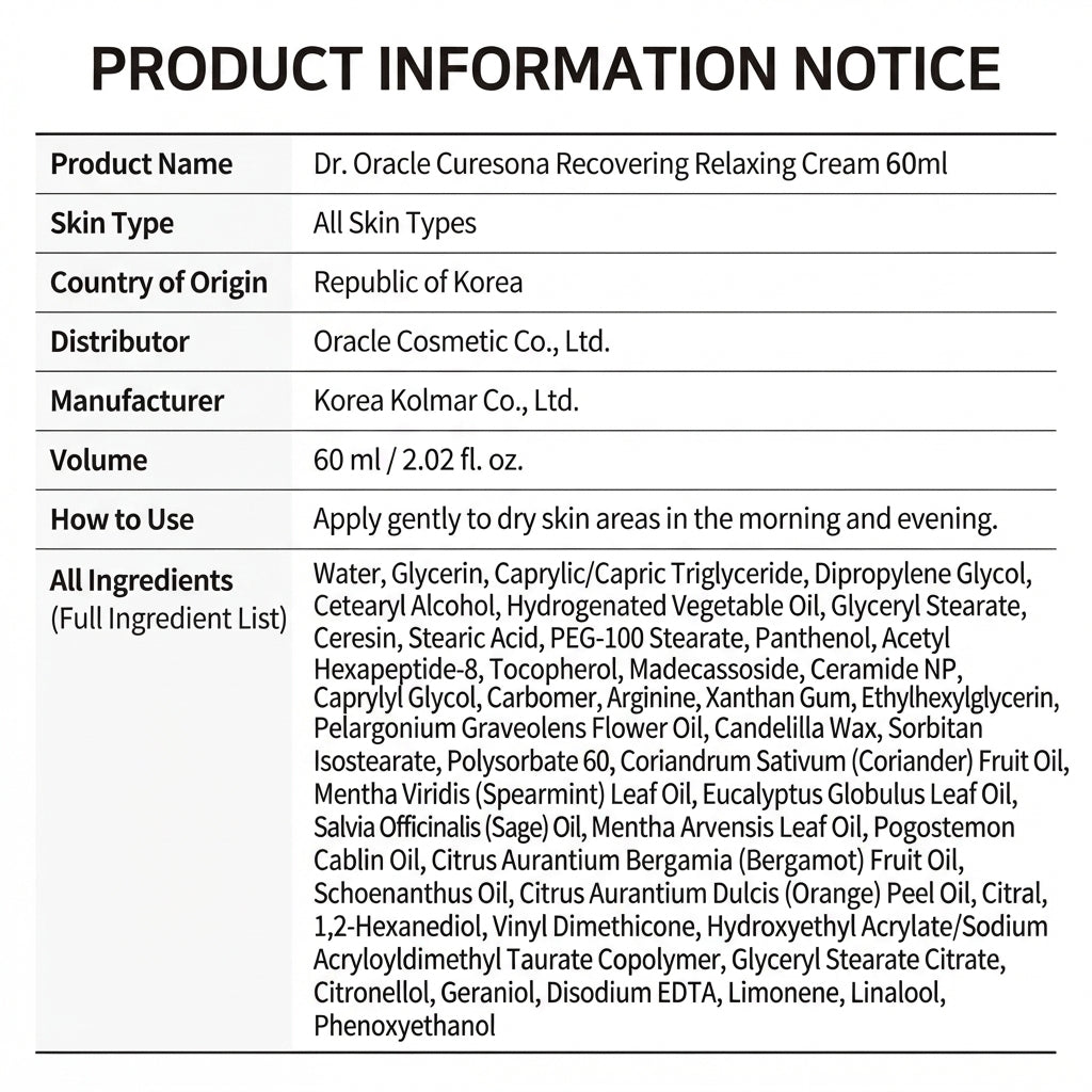 Dr. Oracle Curesona Recovering Relaxing Cream 60 ml