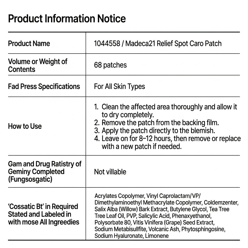 Madeca21 Relief Spot Care Patch (68szt) I Odpowiednie do stosowania przed wyciskaniem niedoskonałości
