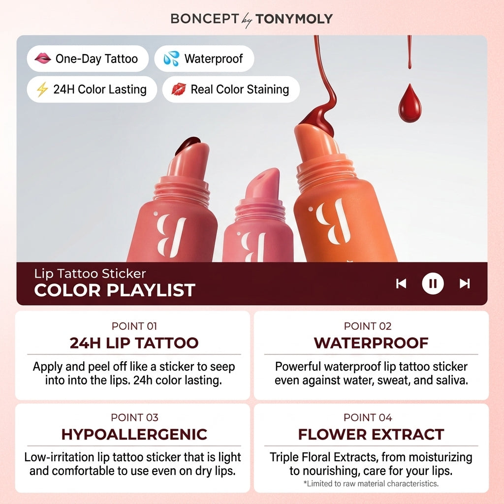 BONCEPT Lip Tattoo Sticker 01 Salmon Ticker I Langanhaltender Farbeffekt für die Lippen