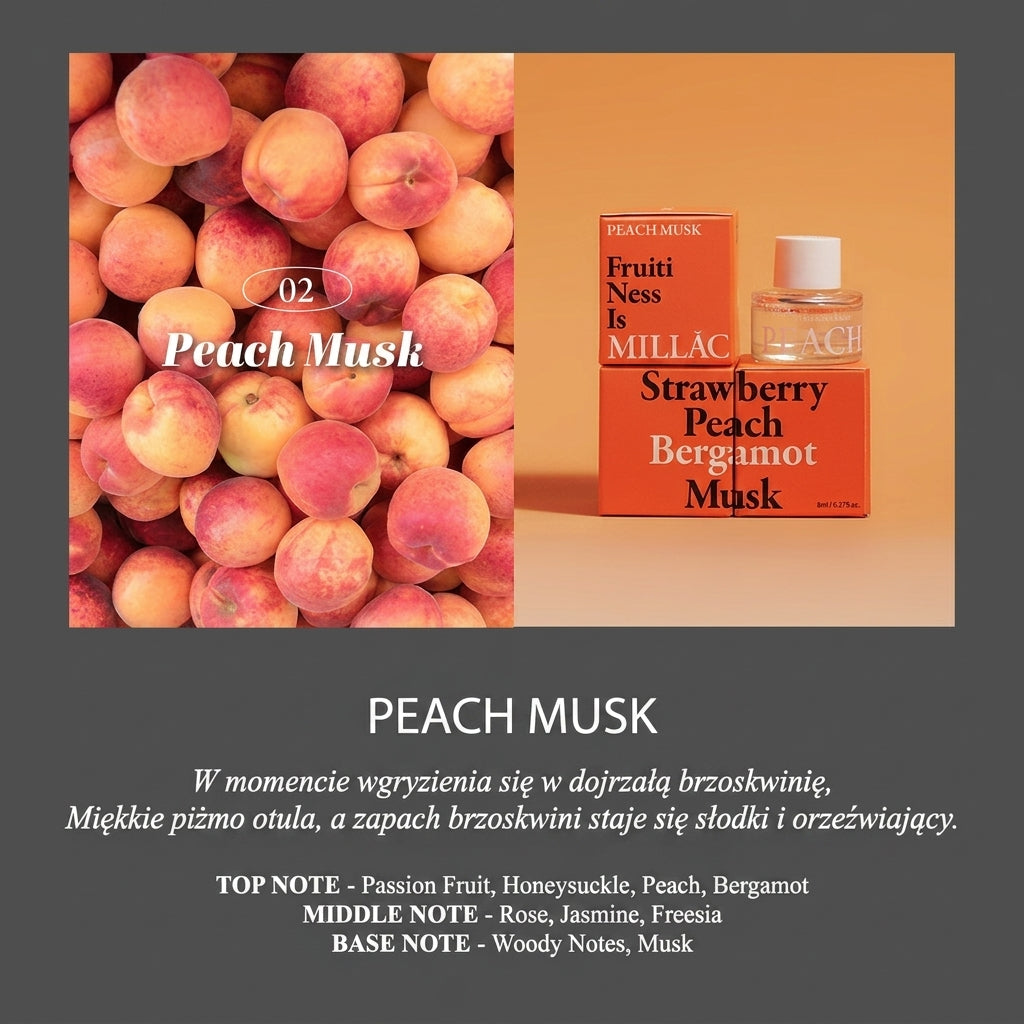 MILLAC Probiotics Perfume I 02.Peach Musk +24h Wegański Olejek Zapachowy