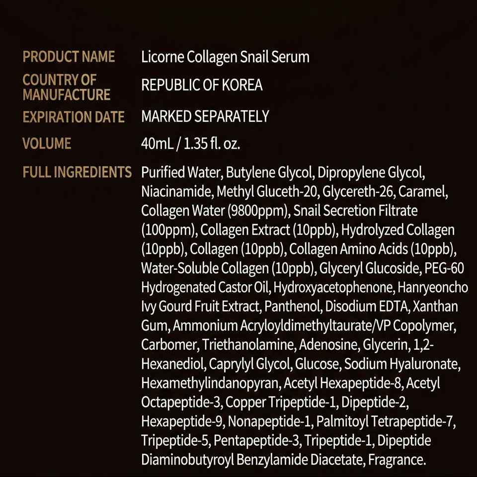 LICORNE Collagen Snail Serum 40ml I Esencja ze ślimaka, Idealne połączenie.