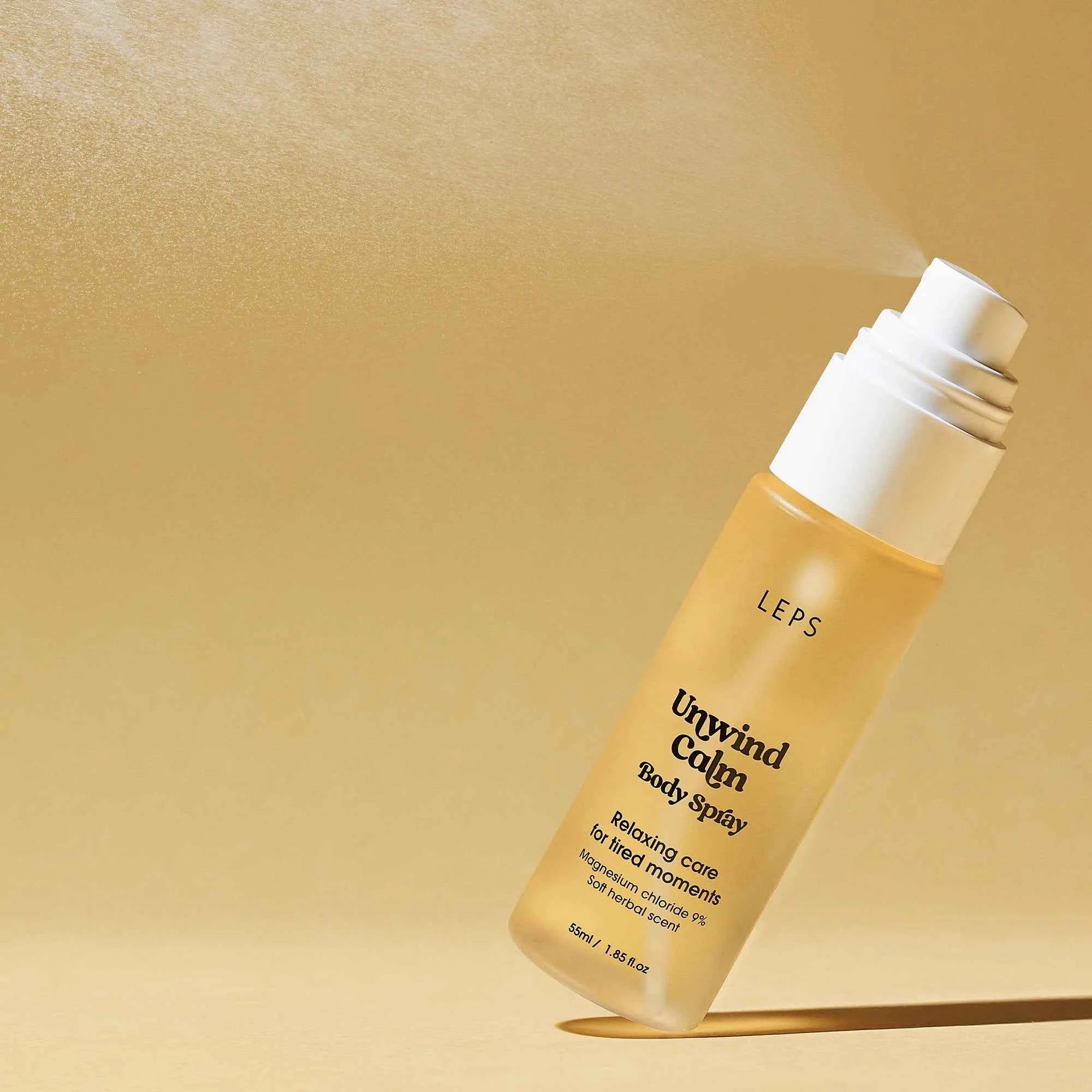 LEPS Unwind Calm Body Spray (55ml) I 9% Chlorek Magnezu i Kompres Botaniczny. Odprężenie dla ciała, miękkość dla skóry.