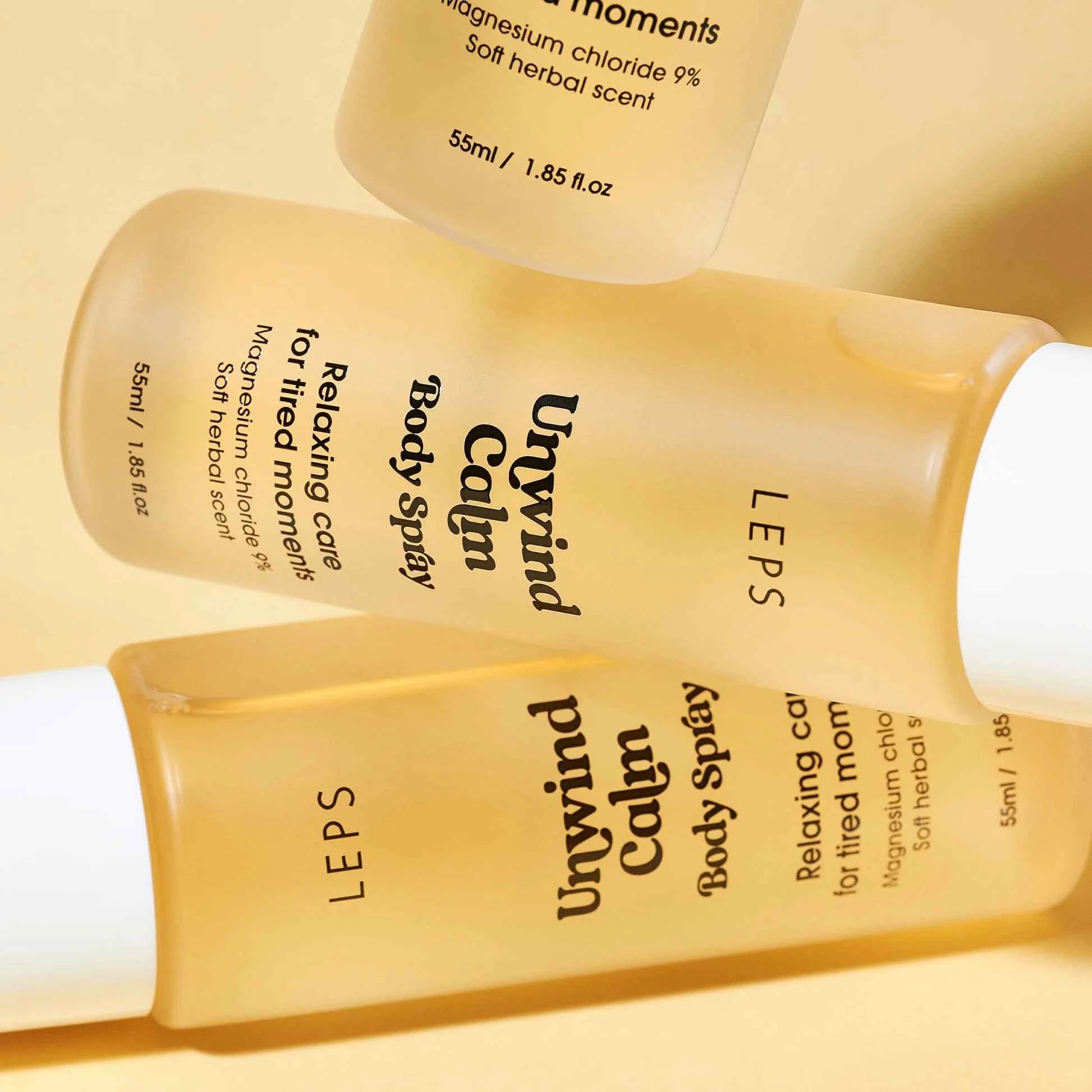 LEPS Unwind Calm Body Spray (55ml) I 9% Chlorek Magnezu i Kompres Botaniczny. Odprężenie dla ciała, miękkość dla skóry.
