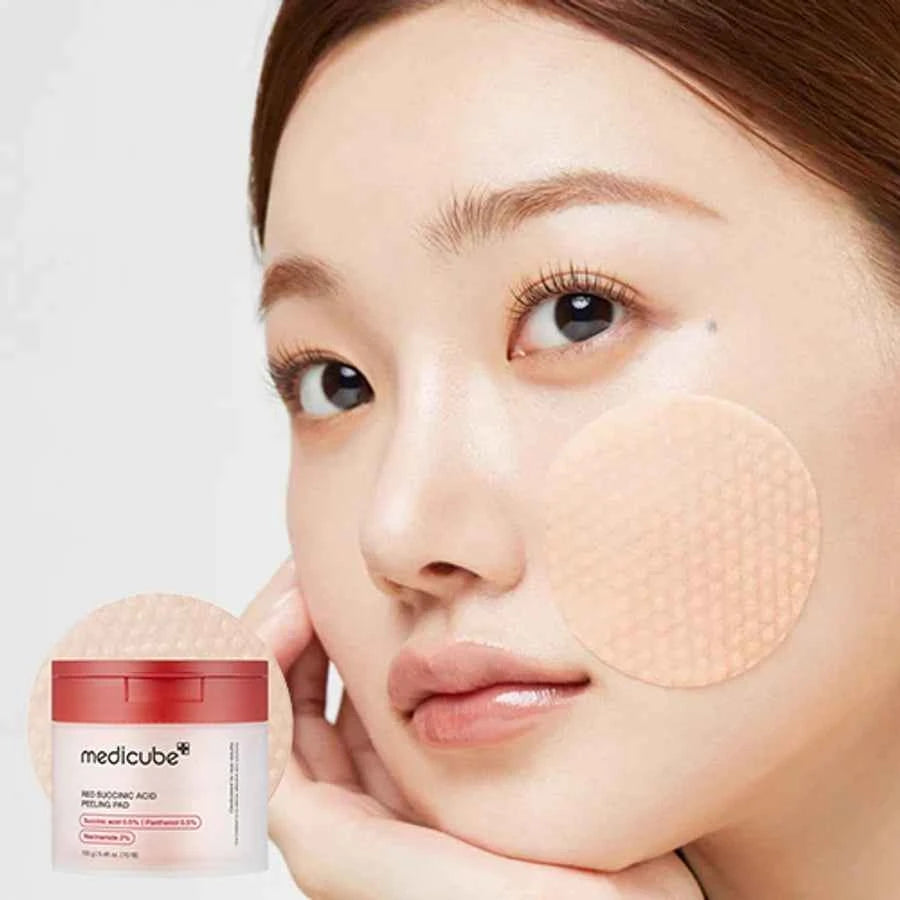 MEDICUBE Red Succinic Acid Peeling Pad 155g (70 szt.) – Złuszczające Płatki Przeciwtrądzikowe z Kwasem Bursztynowym