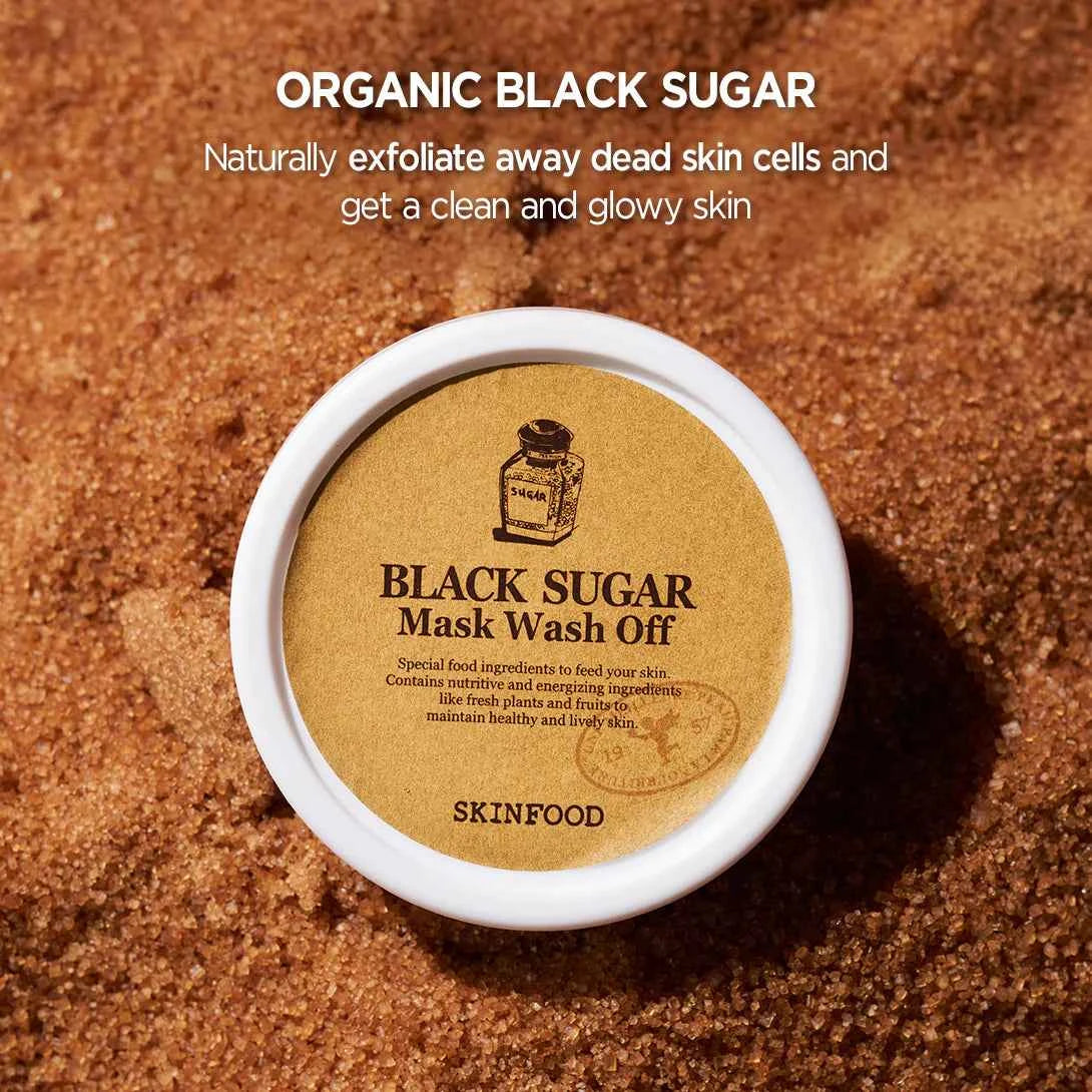 SKINFOOD Black Sugar Mask Wash Off – Peelingująca Maska do Twarzy z Czarnym Cukrem (120g)