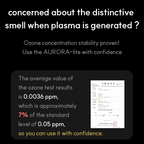 Advertisement about ozone concentration stability with text and a small image of a device on a black background.