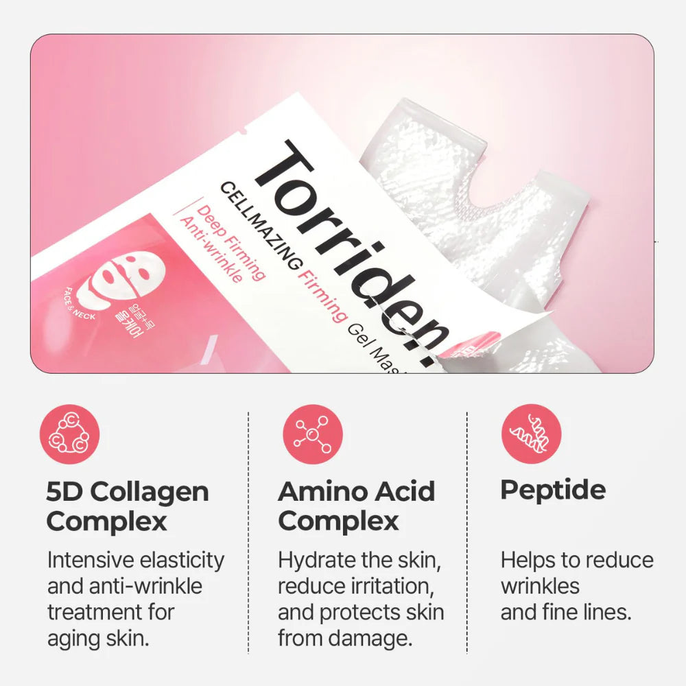 Torriden CELLMAZING Firming Gel Mask (1szt) I Liftingująca maska hydrożelowa z kolagenem – efekt „glass skin” i jędrność