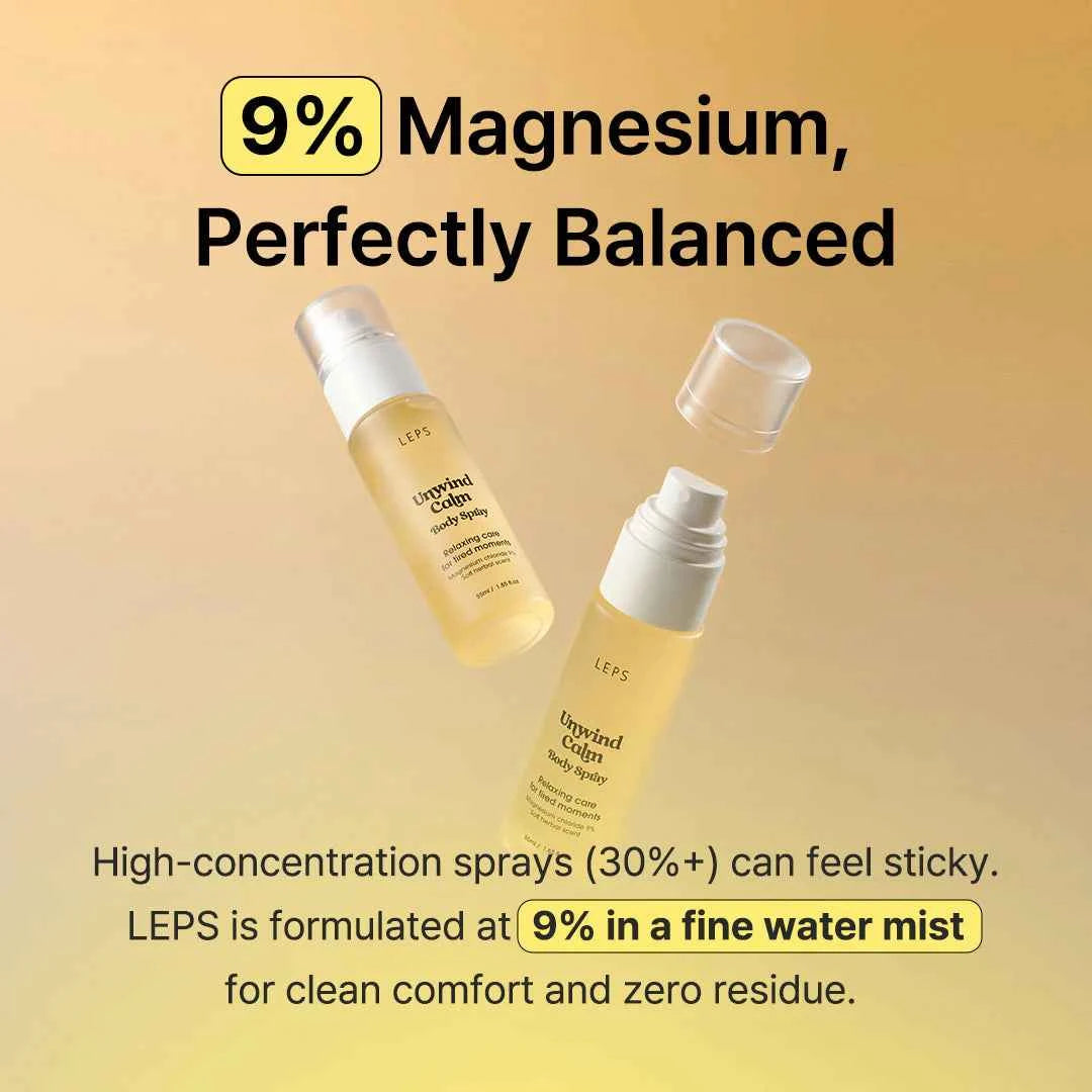LEPS Unwind Calm Body Spray (55ml) I 9% Chlorek Magnezu i Kompres Botaniczny. Odprężenie dla ciała, miękkość dla skóry.