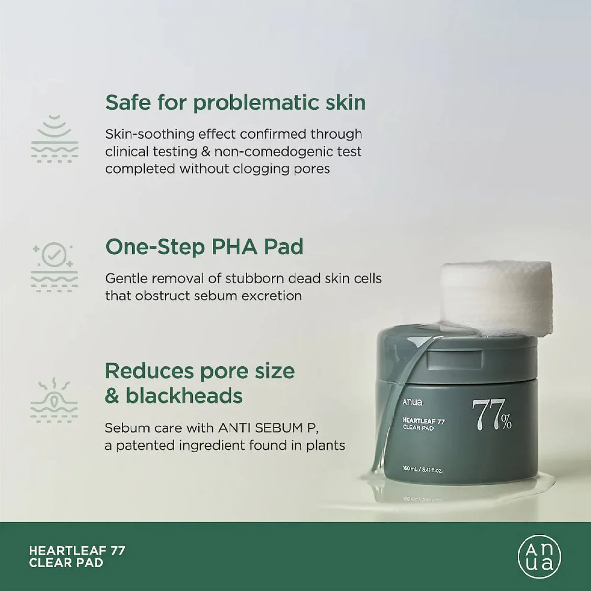 ANUA Heartleaf 77% Clear Pad 160ml (70 szt) – Kojąco Oczyszczające Płatki Tonizujące z Pstrolistką Sercowatą