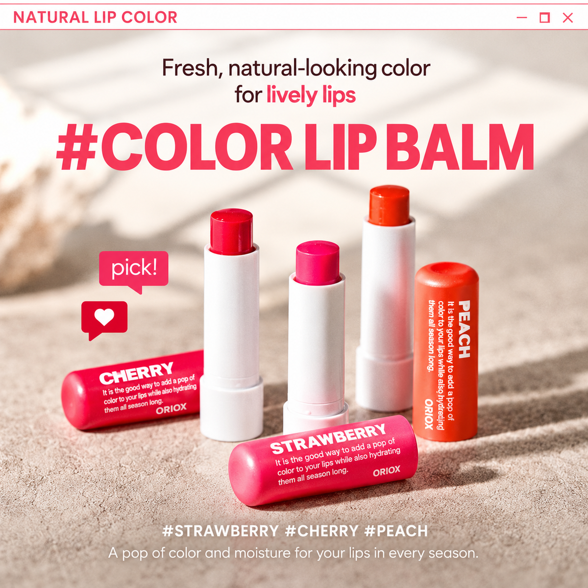 ORIOX Color Lip Balm 4.8g | Strawberry Pink