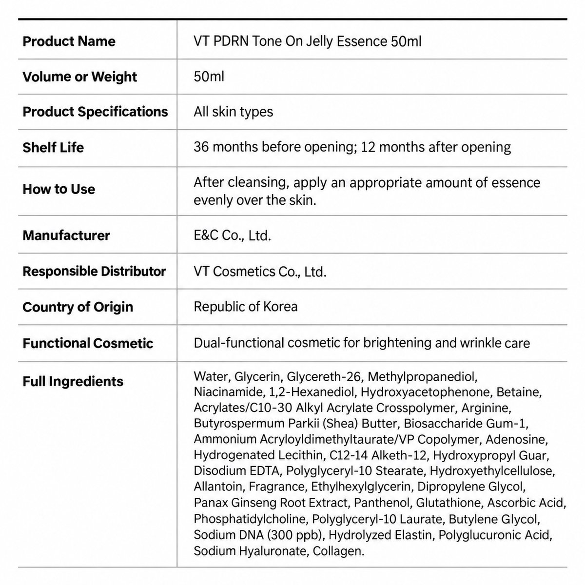 VT PDRN Tone On Capsule jelly essence 50ml