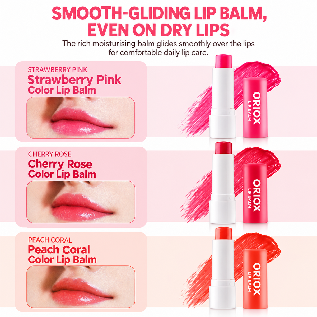 ORIOX Color Lip Balm 4.8g | Strawberry Pink