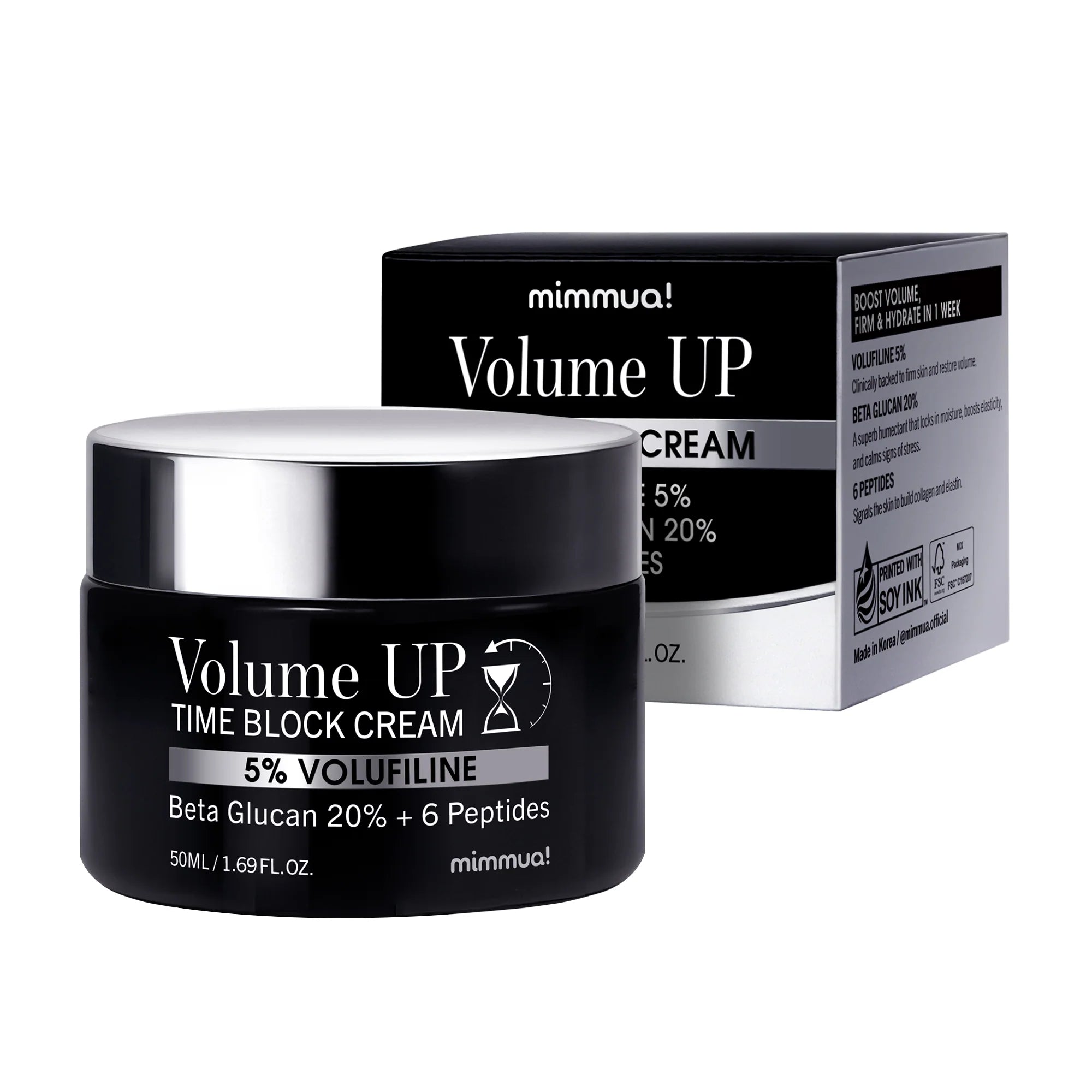 Mimmua! Volume UP Time Block Cream 50ml – Wypełniający Krem Przeciwstarzeniowy z 5% Wolufiliny i 6 Peptydami