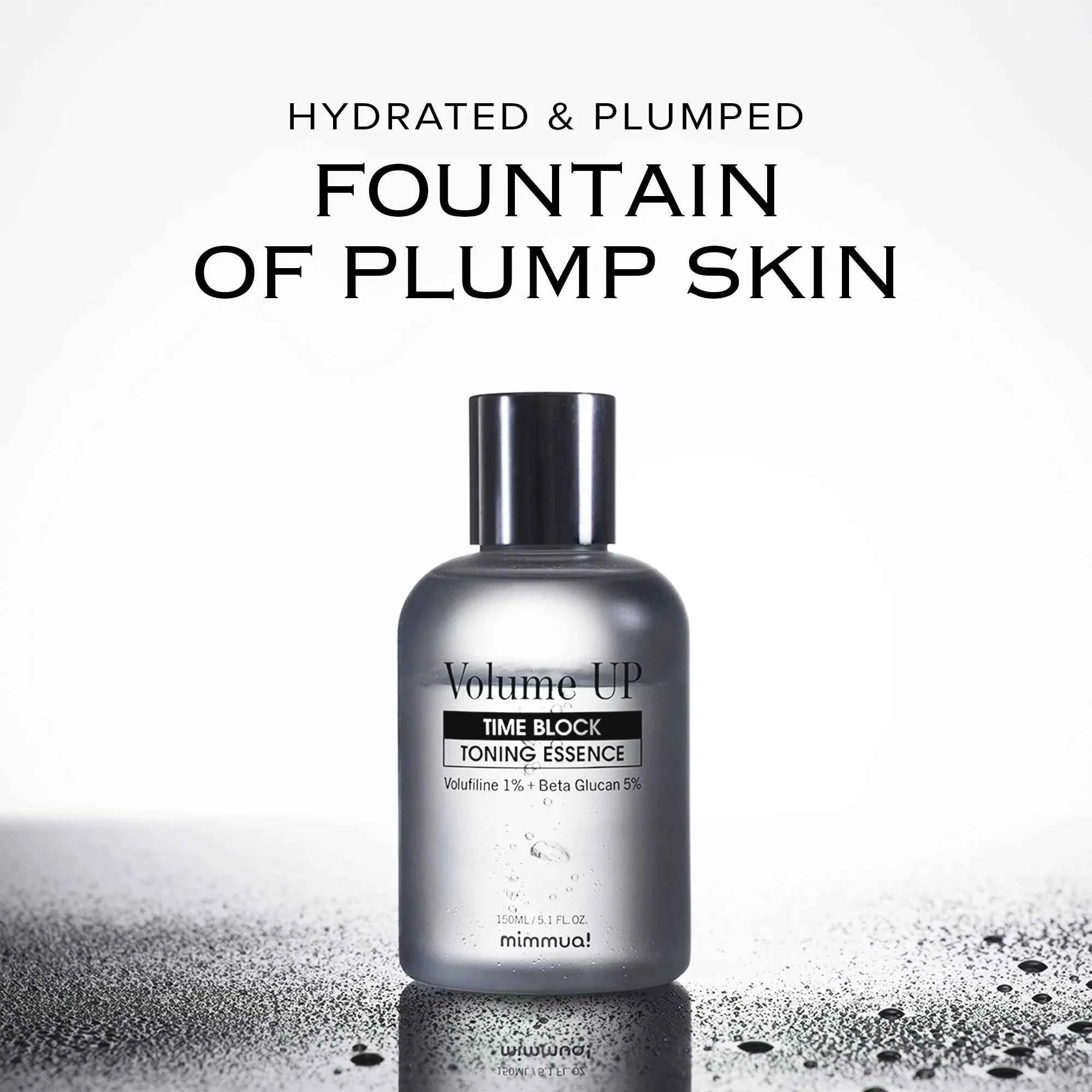 Mimmua! Volume UP Time Block Toning Essence 150ml – Esencja Tonizująca Wypełniająca Skórę z 1% Wolufiliny i 5% Beta-Glukanu