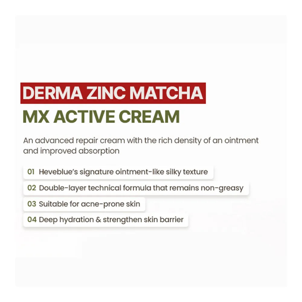 HEVEBLUE Derma Zinc Matcha MX Active Cream 40ml | 41,4% wody matcha spotyka 5% pantenolu